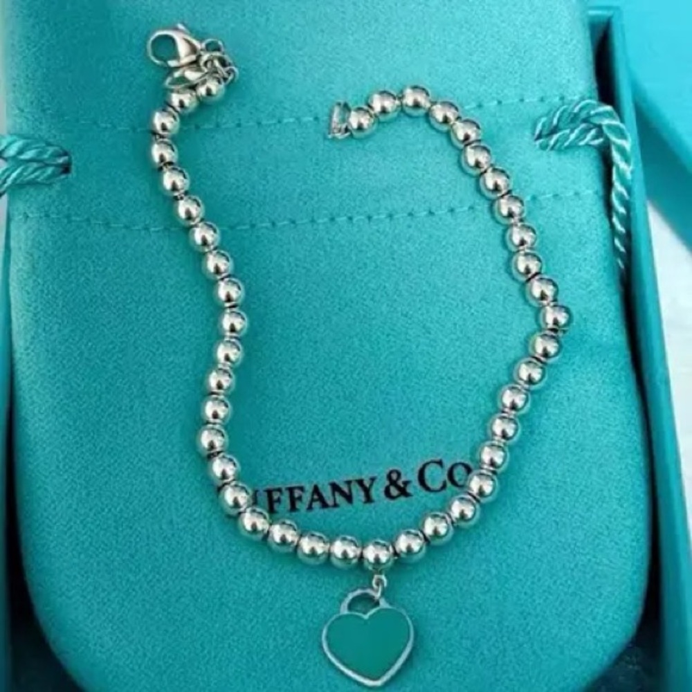 Tiffany & Co. Rose Gold Bead Bracelet with Heart Charm